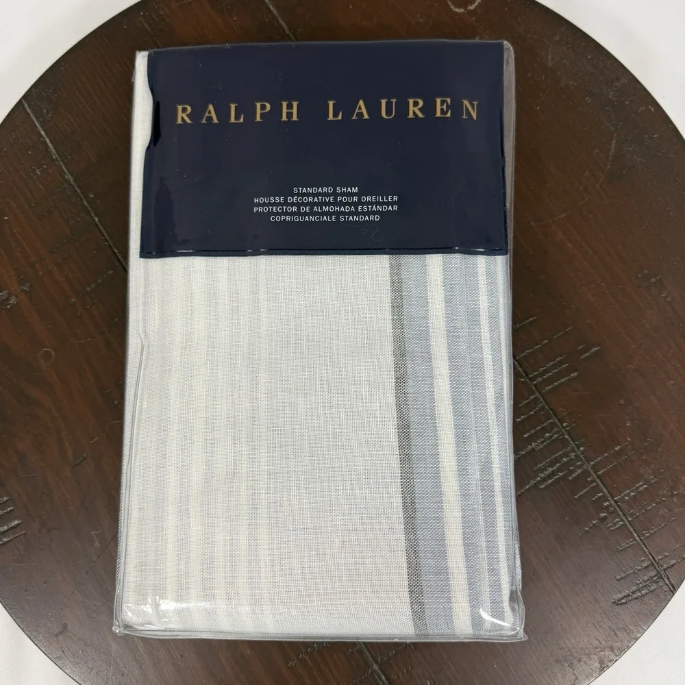 Ralph Lauren Oakview Striped Pillow Sham White Cloud Blue Standard 20
